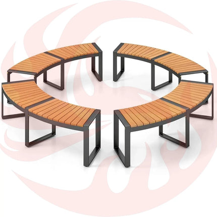 Set of 4 Round Outdoor Metal & Wood Backless Benches - Fire Pit, Tree & Table Seating - Phoenix Fire Art Store