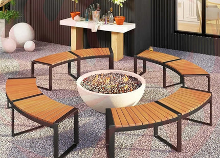 Set of 4 Round Outdoor Metal & Wood Backless Benches - Fire Pit, Tree & Table Seating - Phoenix Fire Art Store