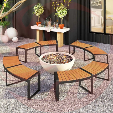 Set of 4 Round Outdoor Metal & Wood Backless Benches - Fire Pit, Tree & Table Seating - Phoenix Fire Art Store