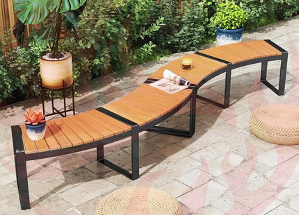 Set of 4 Round Outdoor Metal & Wood Backless Benches - Fire Pit, Tree & Table Seating - Phoenix Fire Art Store