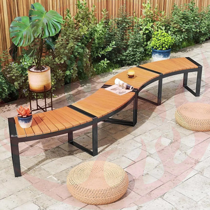 Set of 4 Round Outdoor Metal & Wood Backless Benches - Fire Pit, Tree & Table Seating - Phoenix Fire Art Store