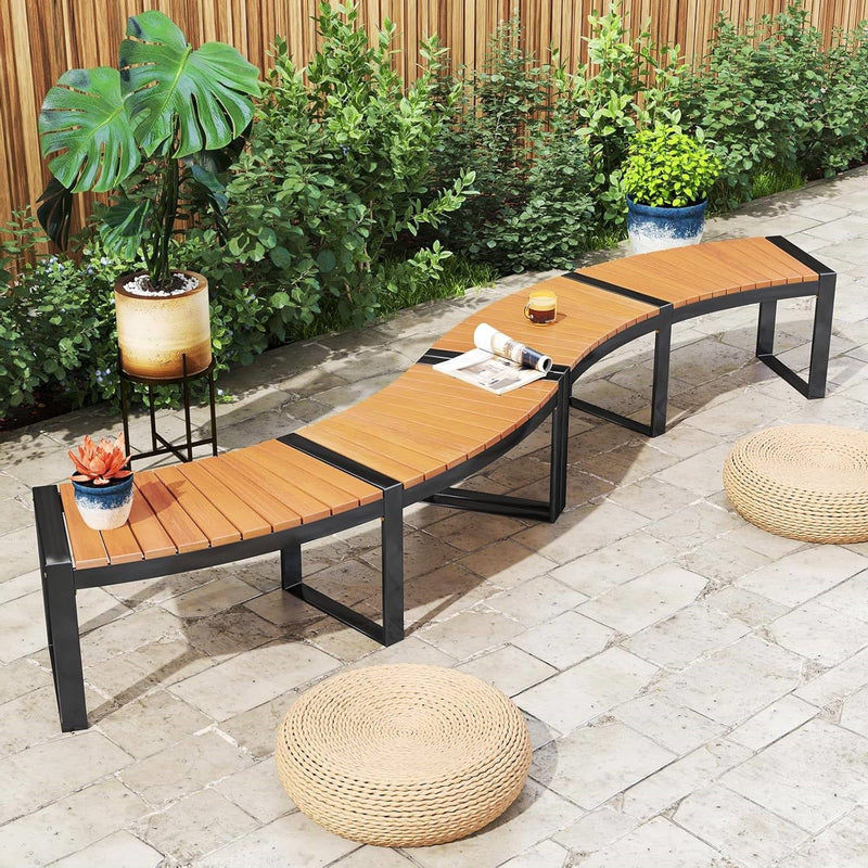 Set of 4 Round Outdoor Metal & Wood Backless Benches - Fire Pit, Tree & Table Seating
