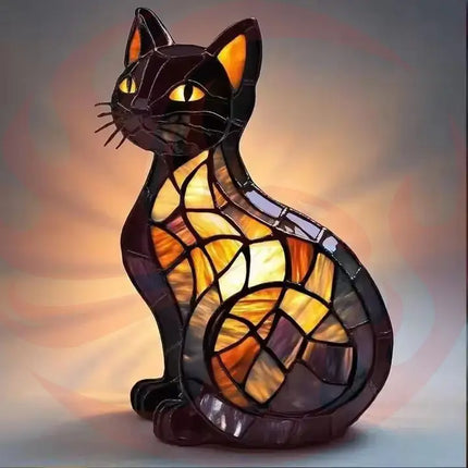 3D Retro Magic Stained Glass Cat Lamp Nightstand LED Multi-Color Cute Gift 2025 Moktan Sabai