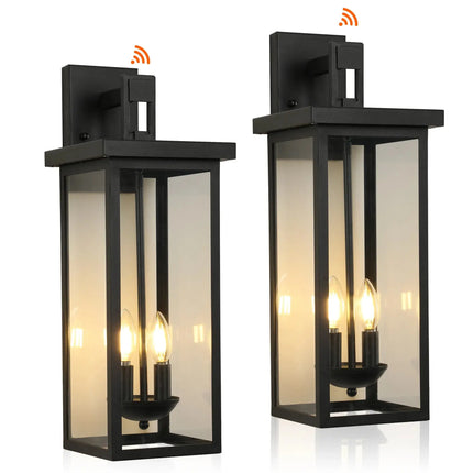 22" Outdoor Wall Lantern Dusk to Dawn Sensor Matte Black Weatherproof Exterior Light Moktan Sabai