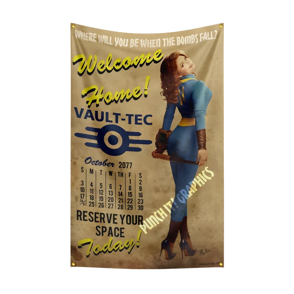 Fallout Flag 3x5ft - Vault-Tec Banner with Brass Grommets for Indoor/Outdoor Display