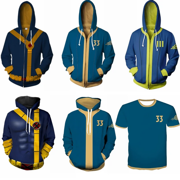 Fallout Vault 111 & 33 Cosplay Hoodie - Authentic 3D Print Zip Up Jacket Costume