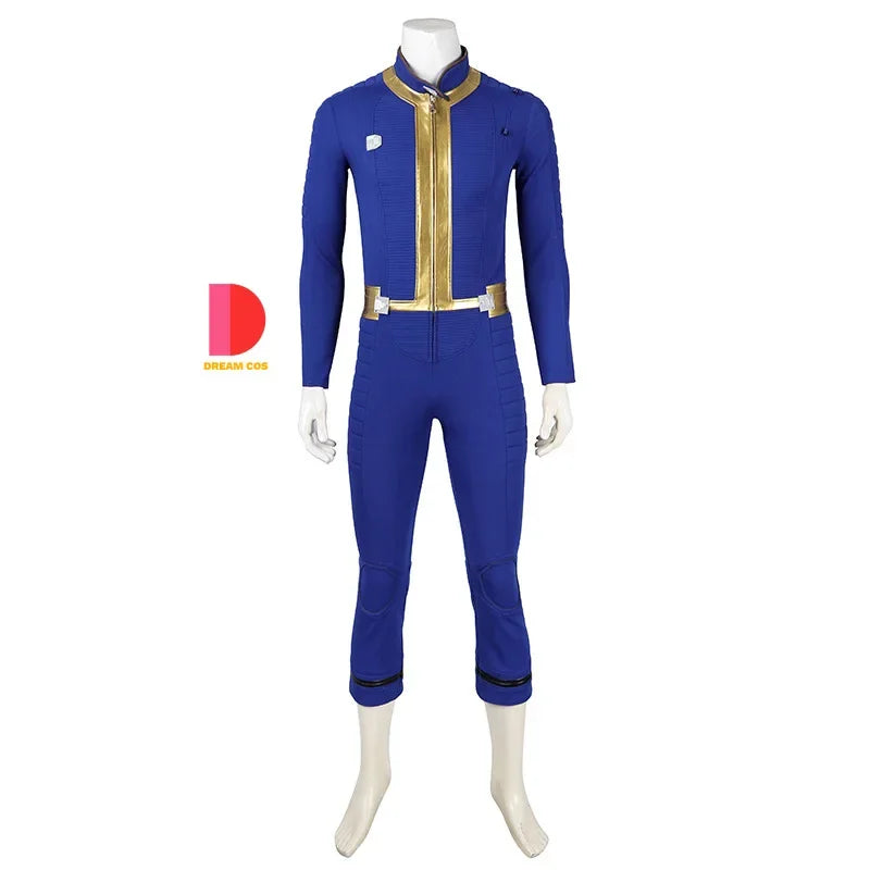 Fallout Vault 33 Hank Cosplay Costume - Blue Jumpsuit Uniform with Arm Props