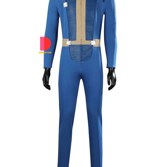 Fallout Vault 33 Hank Cosplay Costume - Blue Jumpsuit Uniform with Arm Props