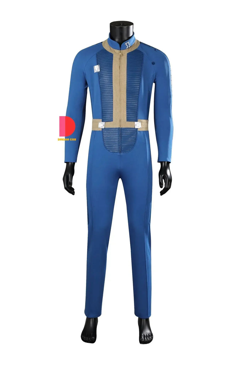 Fallout Vault 33 Hank Cosplay Costume - Blue Jumpsuit Uniform with Arm Props