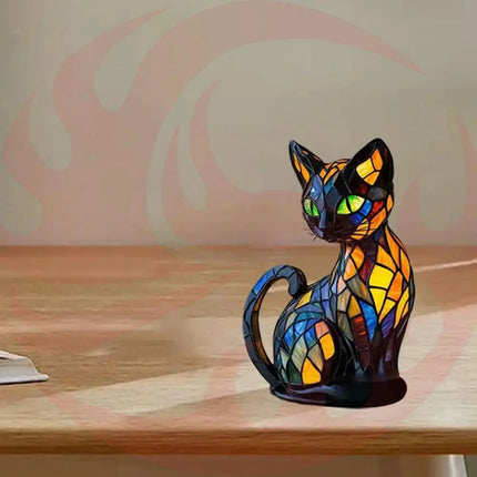 3D Retro Magic Stained Glass Cat Lamp Nightstand LED Multi-Color Cute Gift 2025 Moktan Sabai