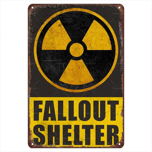 Fallout Shelter Tin Sign - Vintage Retro Warning Sign - Rustic Wall Decor for Home, Shelter, Or Office