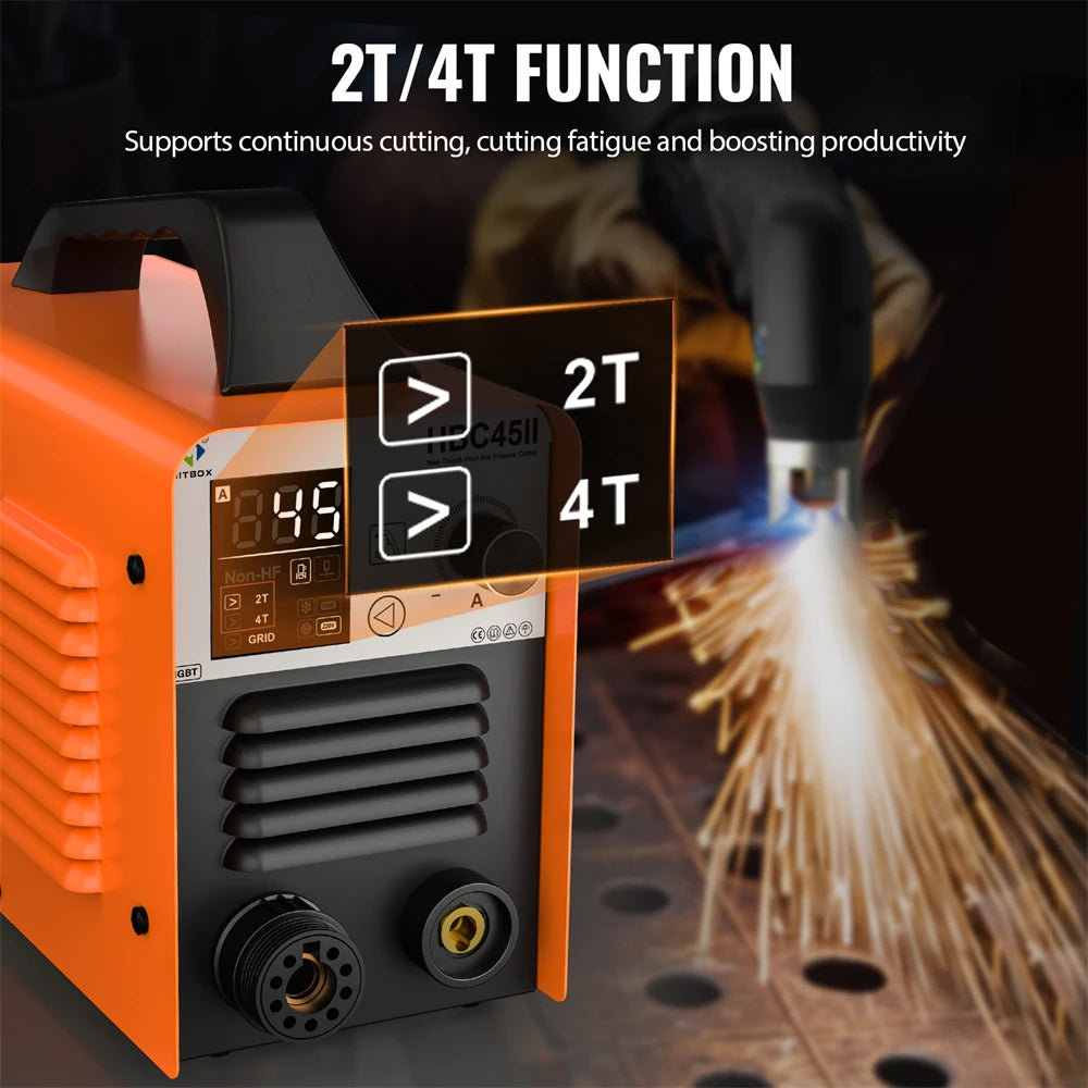 HITBOX 45A Plasma Cutter - Non-HF Non-Touch IGBT Inverter with Smart LED Display for DIY & Workshop Cutting