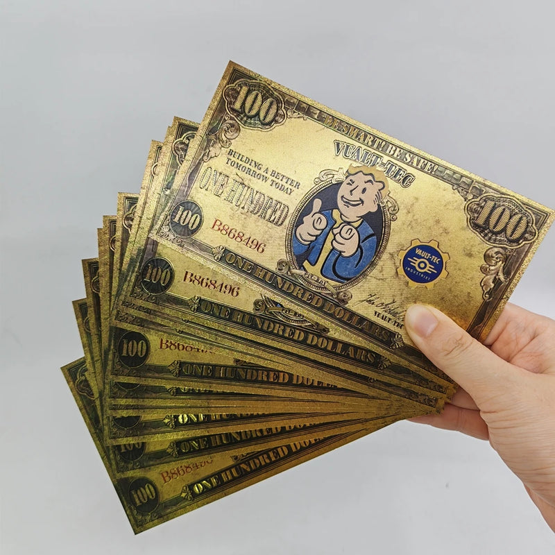 Fallout Vault-Tec $100 Gold Banknote - Game Currency Collectible