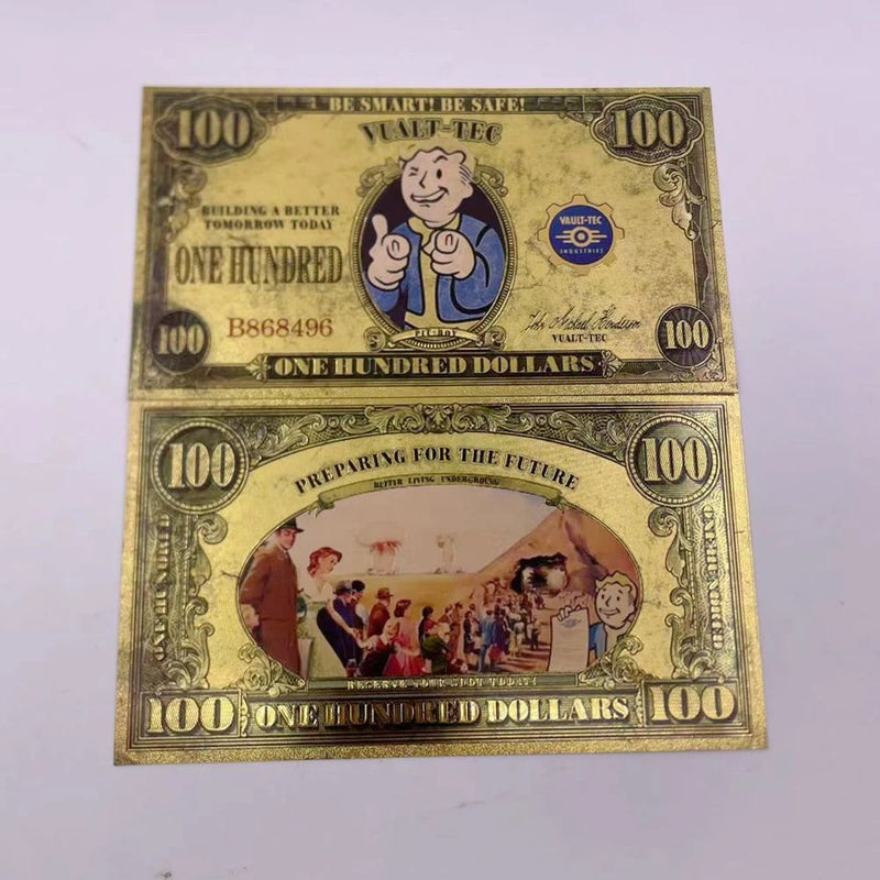 Fallout Vault-Tec $100 Gold Banknote - Game Currency Collectible