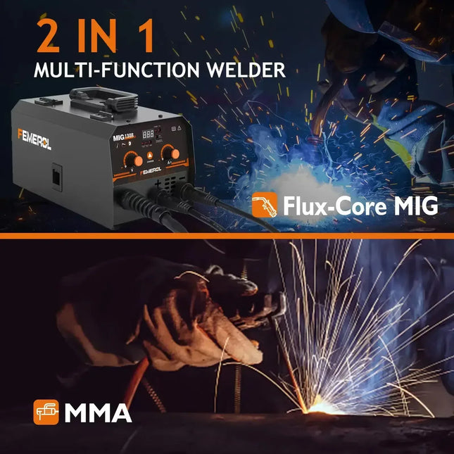 MIG Welder 130A | 2-in-1 Gasless Flux Core & ARC Machine
