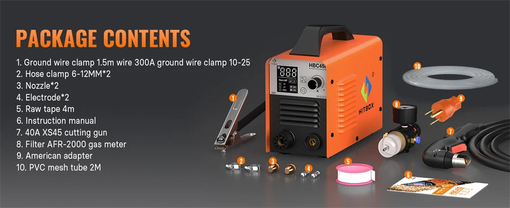 HITBOX 45A Plasma Cutter - Non-HF Non-Touch IGBT Inverter with Smart LED Display for DIY & Workshop Cutting