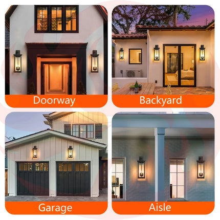 22" Outdoor Wall Lantern Dusk to Dawn Sensor Matte Black Weatherproof Exterior Light Moktan Sabai