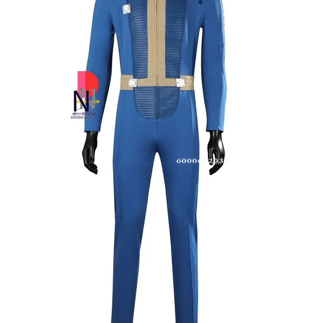 Fallout Vault 33 Hank Cosplay Costume - Blue Jumpsuit Uniform with Arm Props