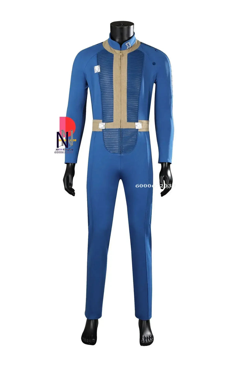 Fallout Vault 33 Hank Cosplay Costume - Blue Jumpsuit Uniform with Arm Props