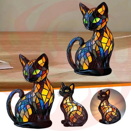 3D Retro Magic Stained Glass Cat Lamp Nightstand LED Multi-Color Cute Gift 2025 - Phoenix Fire Art Store