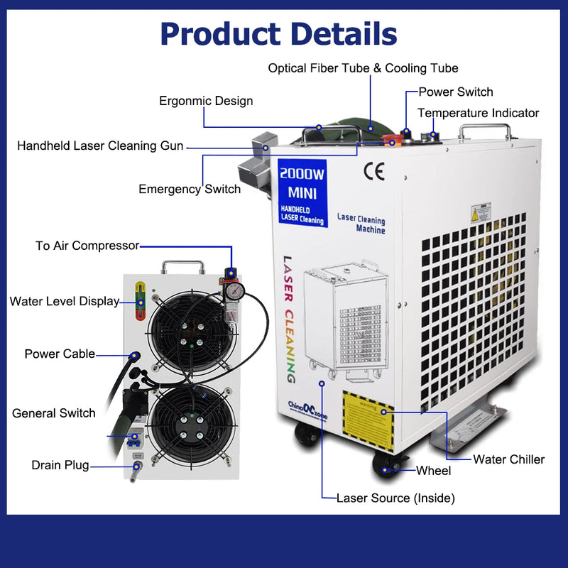 2000W Laser Cleaning Machine - 300MM Width Rust Removal Tool for Metal Surfaces