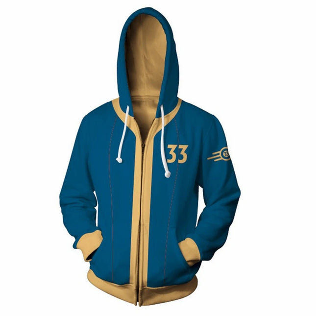 Fallout Vault 111 & 33 Cosplay Hoodie - Authentic 3D Print Zip Up Jacket Costume