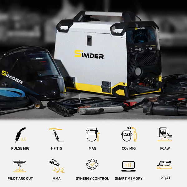 SSIMDER Aluminum MIG Welder Pulse MIG/MAG/HF TIG/Stick/Pilot ARC Plasma Cutter 200A Welding Machine SD4050Pro 10 in 1 Welder Cut