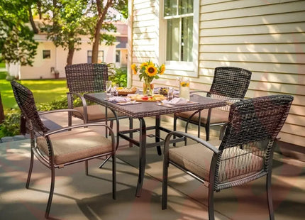 Pamapic Outdoor Dining Set for 4 - Iron Frame & Rattan Backrest Patio Furniture Pamapic