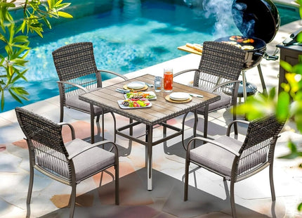 Pamapic Outdoor Dining Set for 4 - Iron Frame & Rattan Backrest Patio Furniture Pamapic