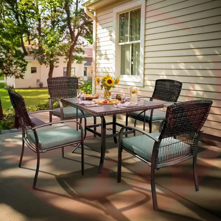 Pamapic Outdoor Dining Set for 4 - Iron Frame & Rattan Backrest Patio Furniture Pamapic