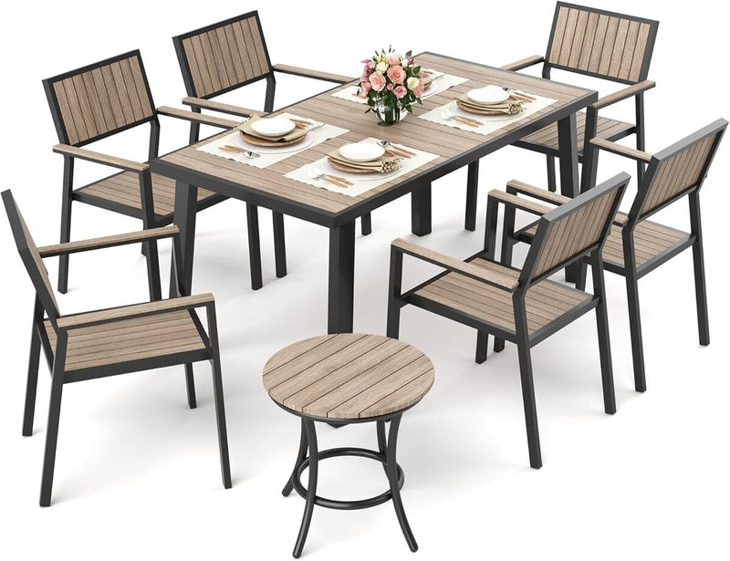 Pamapic Aluminum and Plastic-Wood Outdoor Dining Table Set (8 Pieces)