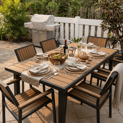 Pamapic Aluminum and Plastic-Wood Outdoor Dining Table Set Pamapic