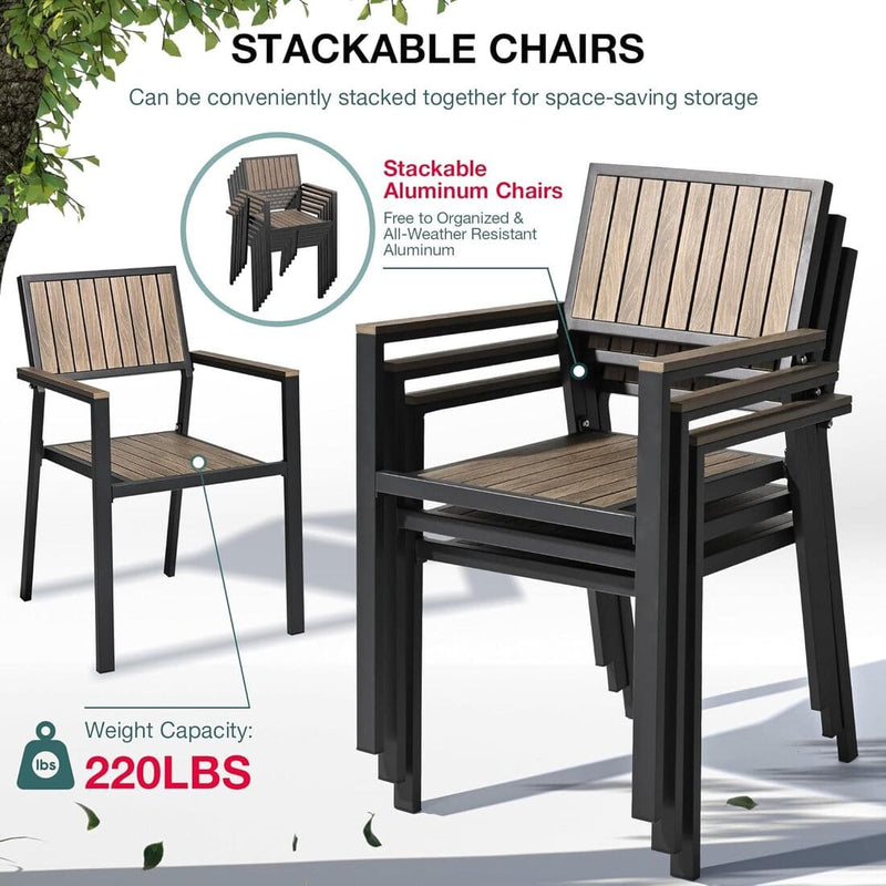 Pamapic Aluminum and Plastic-Wood Outdoor Dining Table Set (8 Pieces)