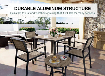 Pamapic Aluminum and Plastic-Wood Outdoor Dining Table Set Pamapic