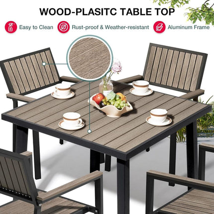 Pamapic Aluminum and Plastic-Wood Outdoor Dining Table Set Pamapic