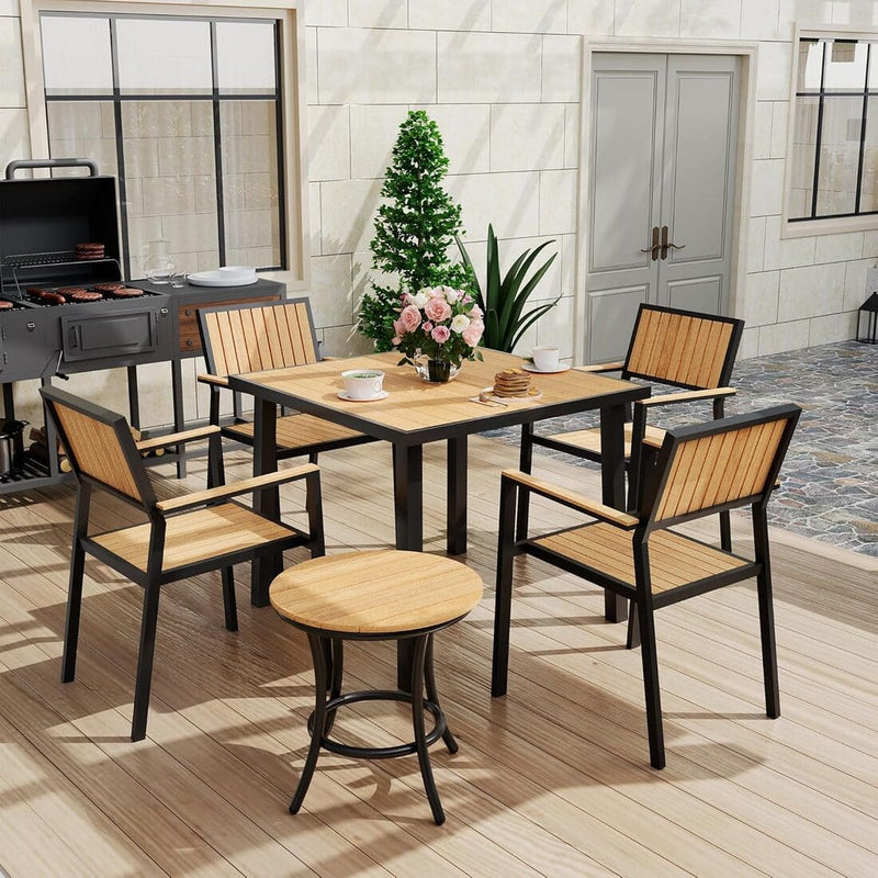 Pamapic Aluminum and Plastic-Wood Outdoor Dining Table Set (8 Pieces)