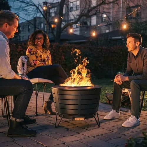 25-inch Outdoor Wood Burning Stainless Steel Smokeless Fire Pit