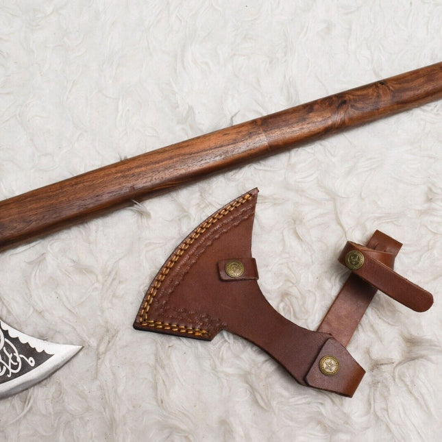 Tomahawk Axe with Custom Handmade Forged 1095 Steel Blade and Rosewood Handle – Warrior’s Strike