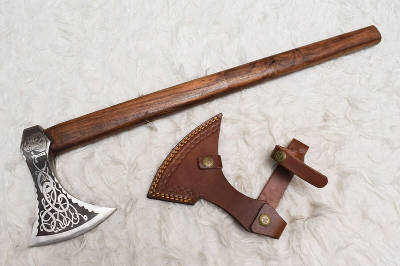 Tomahawk Axe with Custom Handmade Forged 1095 Steel Blade and Rosewood Handle – Warrior’s Strike