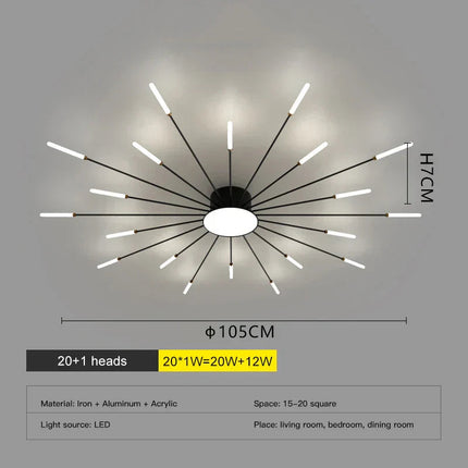 DecorBites™ LED Fireworks Chandelier: Modern Ceiling Lamp for Home Decor, Black Kitchen Lighting Fixtures Decorbites