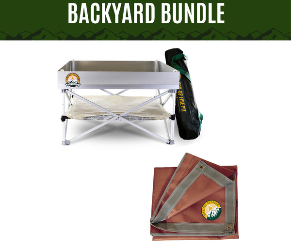 Backyard Fire Pit Bundle - Pop-Up Pit with Heat Shield & Ember Mat