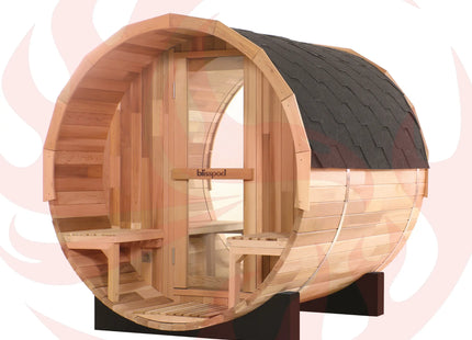 Blisspod, Prague, Canadian Red Cedar Outdoor Steam Barell Sauna, 2-4 / 4-6 persons with Full Glass Back & 2 front Porch seats zoppinh