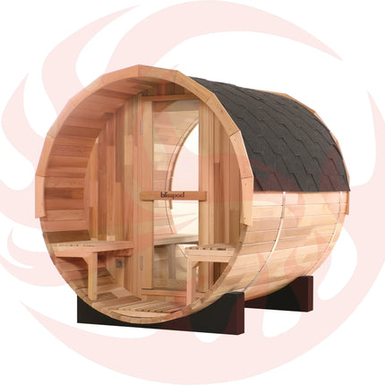 Blisspod, Prague, Canadian Red Cedar Outdoor Steam Barell Sauna, 2-4 / 4-6 persons with Full Glass Back & 2 front Porch seats zoppinh