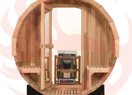 Blisspod, Prague, Canadian Red Cedar Outdoor Steam Barell Sauna, 2-4 / 4-6 persons with Full Glass Back & 2 front Porch seats zoppinh