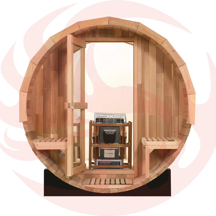 Blisspod, Prague, Canadian Red Cedar Outdoor Steam Barell Sauna, 2-4 / 4-6 persons with Full Glass Back & 2 front Porch seats zoppinh