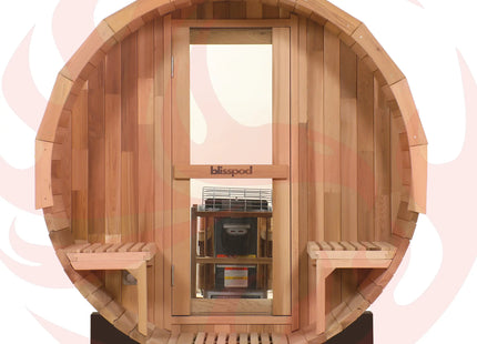 Blisspod, Prague, Canadian Red Cedar Outdoor Steam Barell Sauna, 2-4 / 4-6 persons with Full Glass Back & 2 front Porch seats zoppinh