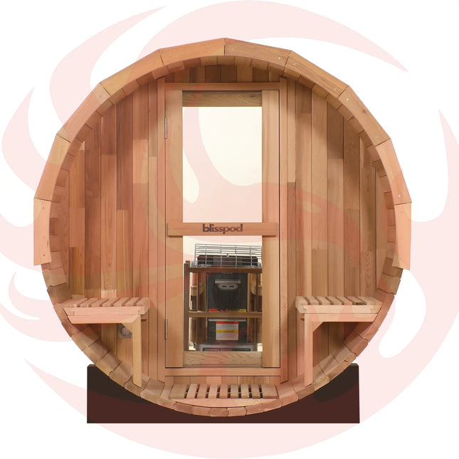 Blisspod, Prague, Canadian Red Cedar Outdoor Steam Barell Sauna, 2-4 / 4-6 persons with Full Glass Back & 2 front Porch seats zoppinh