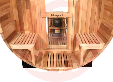Blisspod, Prague, Canadian Red Cedar Outdoor Steam Barell Sauna, 2-4 / 4-6 persons with Full Glass Back & 2 front Porch seats zoppinh