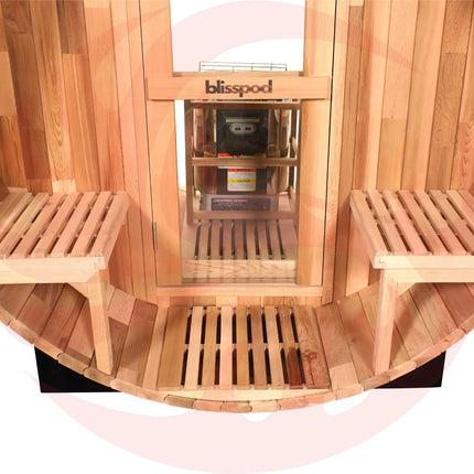Blisspod, Prague, Canadian Red Cedar Outdoor Steam Barell Sauna, 2-4 / 4-6 persons with Full Glass Back & 2 front Porch seats zoppinh