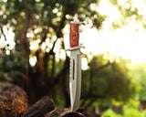 Professional Rambo Bowie Knife - 12" D2 Steel with Exotic Red Wood Handle & Steel Guards